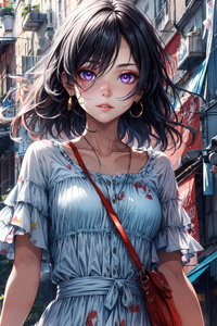 1440x2960 Urban Explorer Anime Girl With Short Hair Takes A Walk