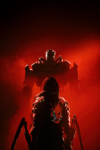 V Against The Robot Cyberpunk 2077 Game (240x320) Resolution Wallpaper
