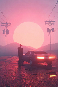 Vaporwave Ride Sunset (480x854) Resolution Wallpaper