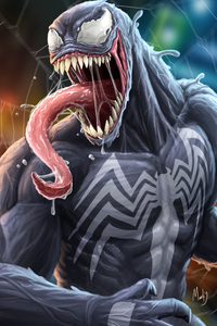 Venom Closeup Face Artwork 4k (640x960) Resolution Wallpaper