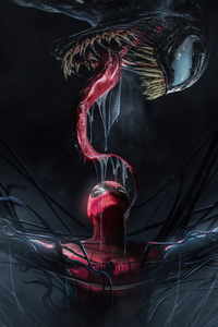 Venom Licking Spiderman (360x640) Resolution Wallpaper