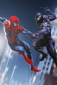 Venom Vs Spiderman Art (1080x1920) Resolution Wallpaper