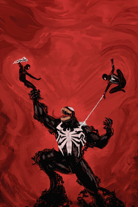 Venom Vs Trio Spider Man (240x400) Resolution Wallpaper