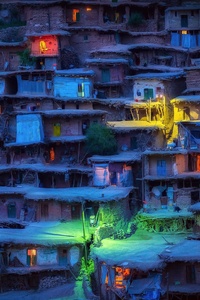Villages Colorful Lights (640x960) Resolution Wallpaper