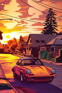 Vintage Porsche Vibing On Street While Sunset (1440x2960) Resolution Wallpaper