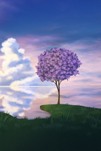 Violet Tree Paradise Reflection (1440x2560) Resolution Wallpaper