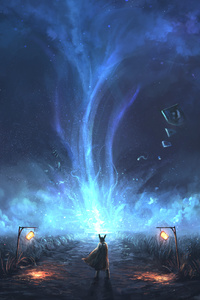 Warrior Bright Night Starscapes Digital Art Painting (1080x2280) Resolution Wallpaper