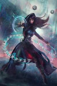 1440x2960 Warrior Girl Sci Fi Cyberpunk Futuristic Artwork