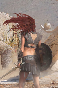 Warrior Girl Vs Dragon 4k (1080x2280) Resolution Wallpaper