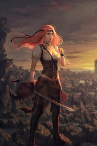 Warrior Girl With Knife Painting (240x320) Resolution Wallpaper