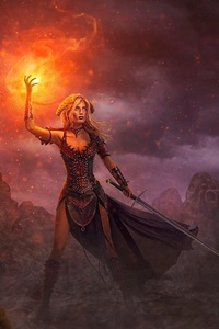 Warrior Woman Doing Magic (320x480) Resolution Wallpaper