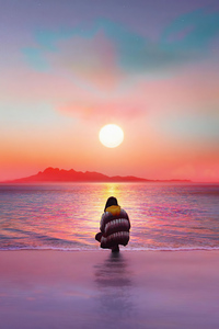 640x1136 Watching The Sunset On Beach 4k