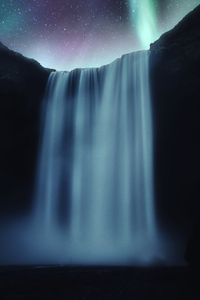 Waterfall Aurora Northern Lights 4k