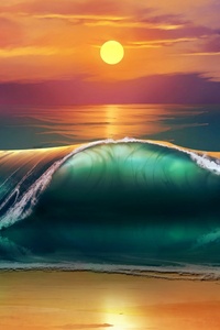 1080x2160 Waves Sunset Minimalism