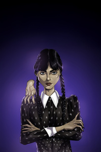 Wednesday Addams With Thing (320x568) Resolution Wallpaper