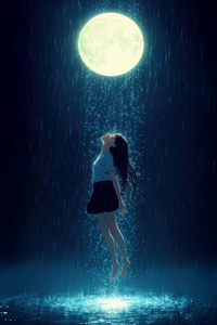 Weightless Girl In Moon Rain (480x800) Resolution Wallpaper