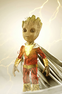 What If Baby Groot As Shazam (540x960) Resolution Wallpaper