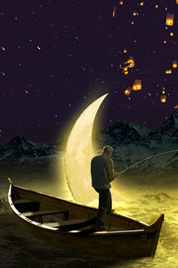 When Sky Lanterns Meet Lunar Seas (1242x2668) Resolution Wallpaper