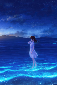 Whispers Of The Night Sea Anime Maiden In Moonlight (640x1136) Resolution Wallpaper