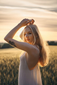 320x480 White Dress Charming Girl In Sun Drenched Fields