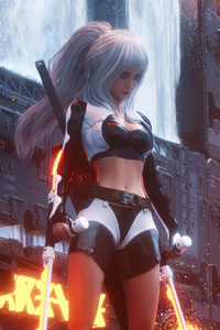 White Hair Cyberpunk Girl (640x1136) Resolution Wallpaper