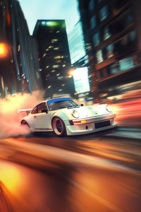 White Porsche Roar On City (2160x3840) Resolution Wallpaper