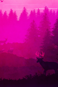 750x1334 Wild Animals Forest Pink Minimalism 5k