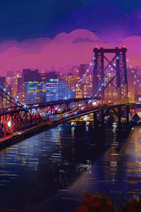 750x1334 Williamsburg Bridge New York Digital Art 4k