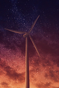 Wind Turbine Stars Night Art 4k (320x480) Resolution Wallpaper