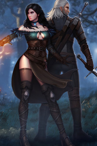 Witcher 3 Wild Hunt Geralt Yen And Ciri 4k (320x480) Resolution Wallpaper