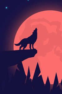 240x400 Wolf Howling Full Moon