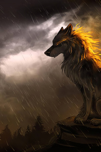 Wolf In Soothing Rain 4k (640x960) Resolution Wallpaper