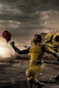 Wolverine Faces Deadpool Slicing Through Chaos (1125x2436) Resolution Wallpaper