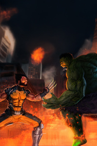 Wolverine Vs Hulk In Action (1080x2400) Resolution Wallpaper