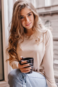 Women Blonde With Coffee Cup 4k