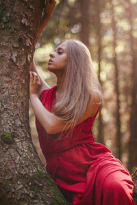 Women In Red Dress In Nature (1080x2160) Resolution Wallpaper