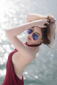 Women With Shades Outdoor (1080x2280) Resolution Wallpaper
