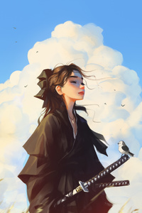 Women With Sword Hair Blowing In The Wind (1080x2160) Resolution Wallpaper