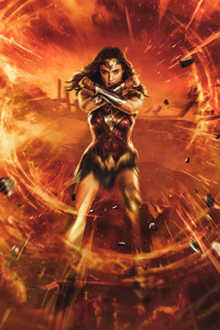 Wonder Woman Embracing The Flames Of Justice (640x1136) Resolution Wallpaper