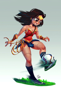 Wonder Woman Playing Football (320x568) Resolution Wallpaper