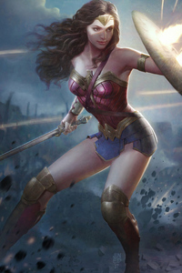 Wonder Woman Shieldart (1440x2560) Resolution Wallpaper