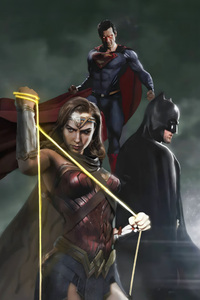 Wonder Woman Superman And Batman Stand Together (1080x2160) Resolution Wallpaper