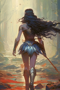 1242x2688 Wonder Woman Walking In The Forest
