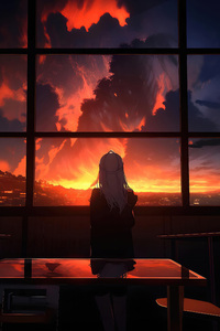 1440x2960 Worlds Beyond Glass Anime Girl Window View