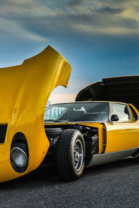 Yellow Sport Car Front Bonnet (640x1136) Resolution Wallpaper