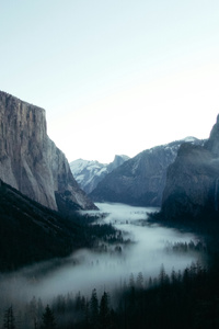 Yoesmite Snowy Mountains Fog Covered 5k (1242x2668) Resolution Wallpaper