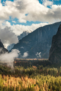 Yosemite Valley Morning Clouds And Cliffs (480x800) Resolution Wallpaper